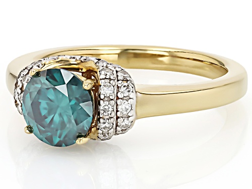 MOISSANITE FIRE® AND GREEN MOISSANITE  1.52CTW DEW ROUND 14K YELLOW GOLD OVER SILVER RING - Size 8