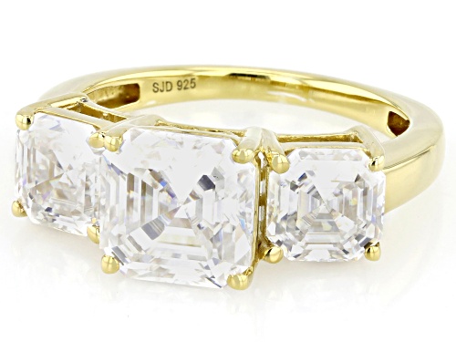 MOISSANITE FIRE® 4.86CTW DEW ASSCHER CUT 14K YELLOW GOLD OVER SILVER RING - Size 6