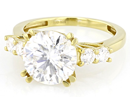 MOISSANITE FIRE® 4.06CTW DEW ROUND BRILLIANT 14K YELLOW GOLD OVER SILVER RING - Size 10