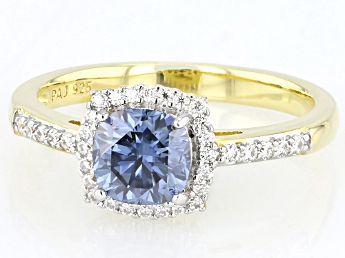 MOISSANITE FIRE(R) & NAVY BLUE MOISSANITE 1.44CTW DEW 14K YELLOW GOLD OVER SILVER RING - Size 5