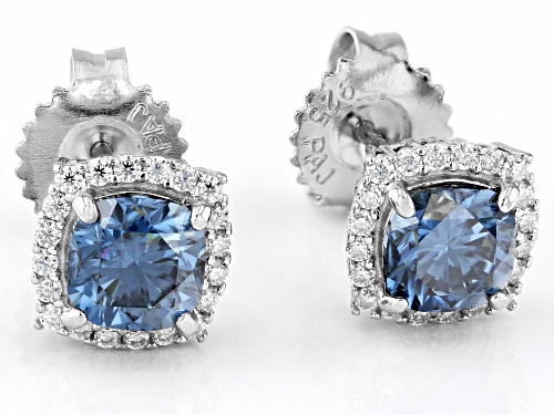 MOISSANITE FIRE® AND NAVY BLUE MOISSANITE 1.60CTW DEW PLATINEVE® EARRINGS