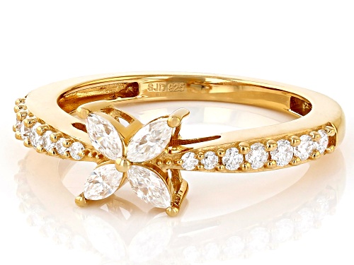 MOISSANITE FIRE® .60CTW DEW MARQUISE AND ROUND BRILLIANT 14K YELLOW GOLD OVER SILVER RING - Size 8