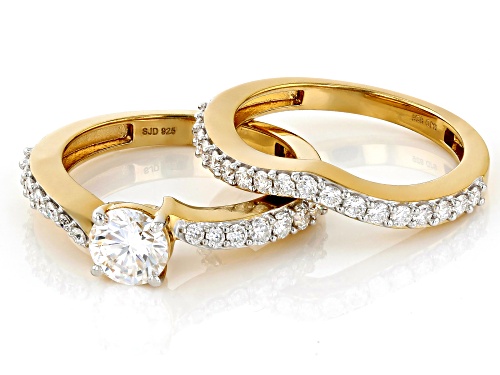 MOISSANITE FIRE® 1.52CTW DEW ROUND BRILLIANT 14K YELLOW GOLD OVER SILVER RING AND BAND - Size 10