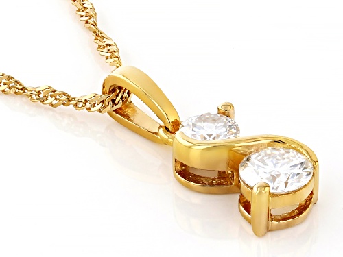 MOISSANITE FIRE® .93CTW DEW ROUND BRILLIANT 14K YELLOW GOLD OVER SILVER PENDANT AND CHAIN
