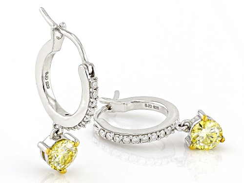 MOISSANITE FIRE® AND YELLOW MOISSANITE 1.18CTW DEW ROUND PLATINEVE® HOOP EARRINGS
