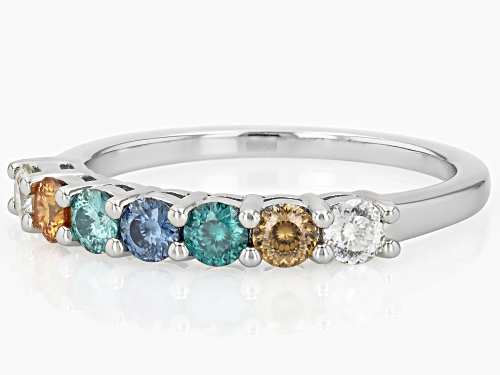 MOISSANITE FIRE® & MULTI COLOR MOISSANITE .70CTW DEW ROUND BRILLIANT PLATINEVE® BAND RING - Size 6
