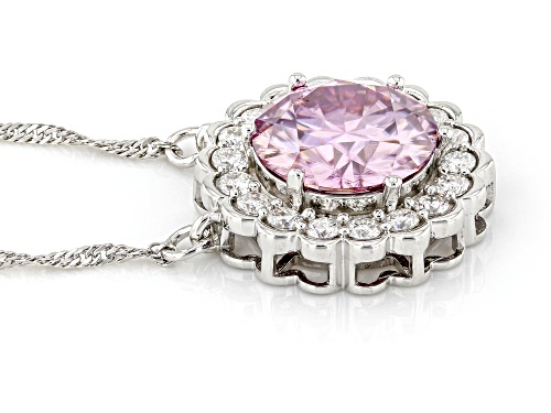 Moissanite Fire® and Pink Moissanite 7.03ctw DEW Round Platineve® Halo Necklace - Size 18