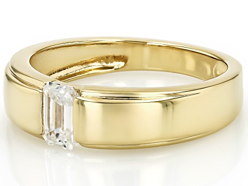 MOISSANITE FIRE® 0.58CT DEW EMERALD CUT 14K YELLOW GOLD OVER STERLING SILVER BAND RING - Size 7