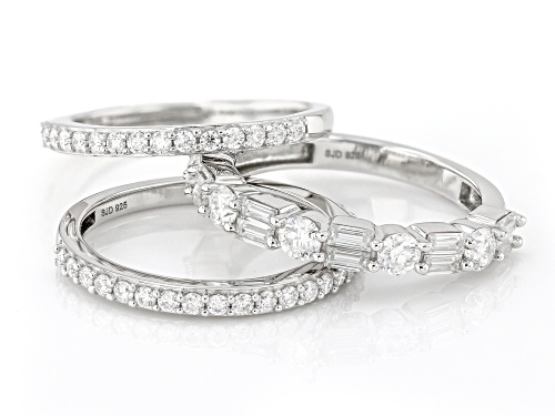 Moissanite Fire® 2.06ctw DEW Baguette And Round Platineve® Set of 3 Band Rings - Size 8