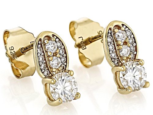 Moissanite Fire® 1.28ctw DEW Round 14K Yellow Gold Over Sterling Silver Stud Earrings