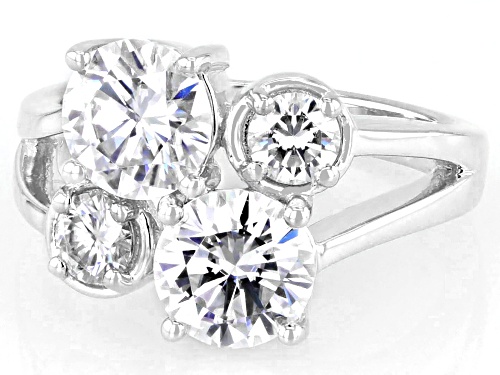 Moissanite Fire® 2.86ctw DEW Round Platineve® Cluster Ring - Size 6