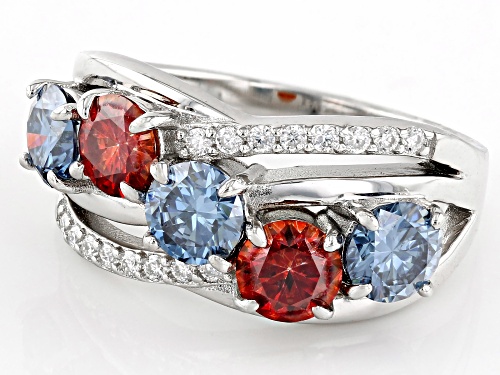 MOISSANITE FIRE® AND MULTI COLOR MOISSANITE 2.66CTW DEW ROUND PLATINEVE® RING - Size 5