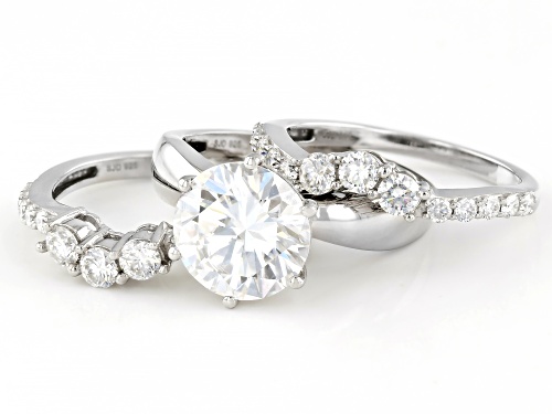 MOISSANITE FIRE® 4.80CTW DEW ROUND BRILLIANT PLATINEVE® RING WITH TWO BANDS - Size 5