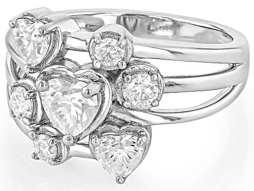 MOISSANITE FIRE® 1.28CTW DEW HEART SHAPE AND ROUND BRILLIANT PLATINEVE® RING - Size 7