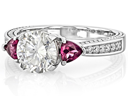 MOISSANITE FIRE® 1.62CTW DEW AND .60CTW RHODOLITE PLATINEVE® RING - Size 9