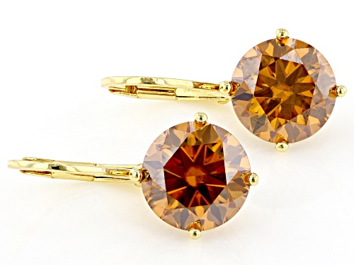 MOISSANITE FIRE® CHAMPAGNE 5.40CTW DEW ROUND 14K YELLOW GOLD OVER SILVER EARRINGS