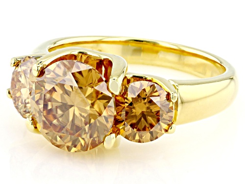 MOISSANITE FIRE® CHAMPAGNE 4.30CTW DEW ROUND 14K YELLOW GOLD OVER SILVER RING - Size 5