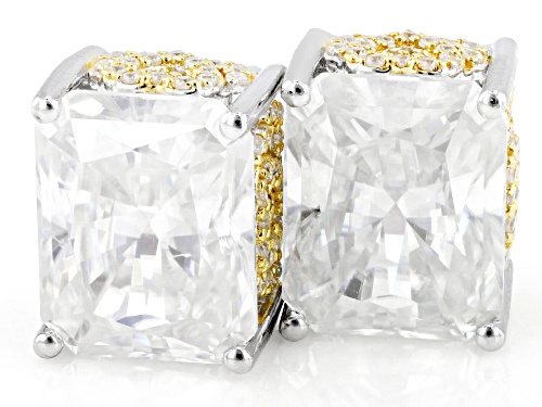 MOISSANITE FIRE® 8.58CTW DEW PLATINEVE® & 14K YELLOW GOLD OVER SILVER EARRINGS