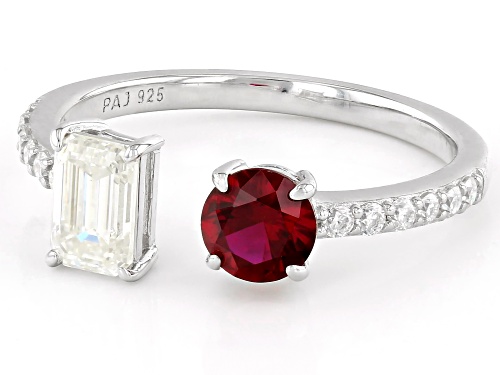 MOISSANITE FIRE® .82CTW DEW AND .49CT LAB CREATED RUBY PLATINEVE® RING - Size 6