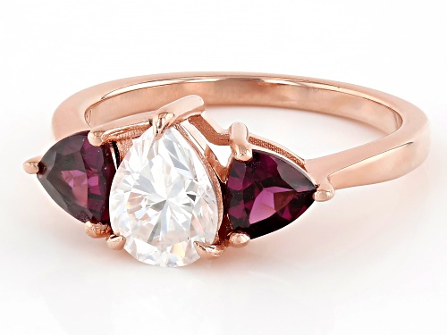 MOISSANITE FIRE®1.00CT DEW AND 1.06CTW RHODOLITE 14K ROSE GOLD OVER SILVER RING - Size 6