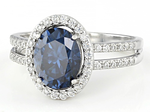 MOISSANITE FIRE® & NAVY BLUE MOISSANITE 2.58CTW DEW OVAL AND ROUND PLATINEVE® RING - Size 9
