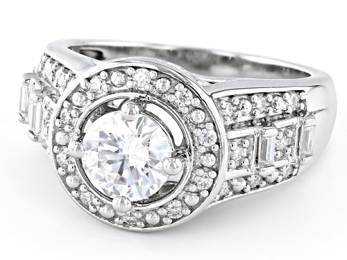 MOISSANITE FIRE® 1.42CTW DEW ROUND AND BAGUETTE PLATINEVE® RING - Size 10