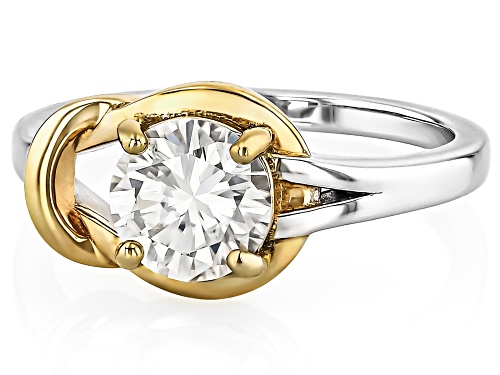 MOISSANITE FIRE® 1.20CT DEW ROUND  PLATINEVE® AND 14K YELLOW GOLD OVER PLATINEVE TWO TONE RING - Size 8
