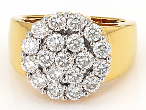 MOISSANITE FIRE® 1.90CTW DEW ROUND BRILLIANT 14K YELLOW GOLD OVER SILVER CLUSTER RING - Size 8