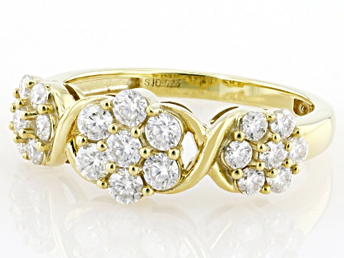 MOISSANITE FIRE® .84CTW DEW ROUND BRILLIANT 14K YELLOW GOLD OVER SILVER RING - Size 6