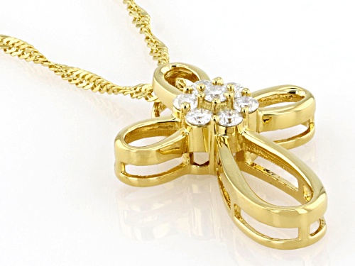MOISSANITE FIRE® .21CTW DEW ROUND 14K YELLOW GOLD OVER SILVER CROSS PENDANT AND CHAIN