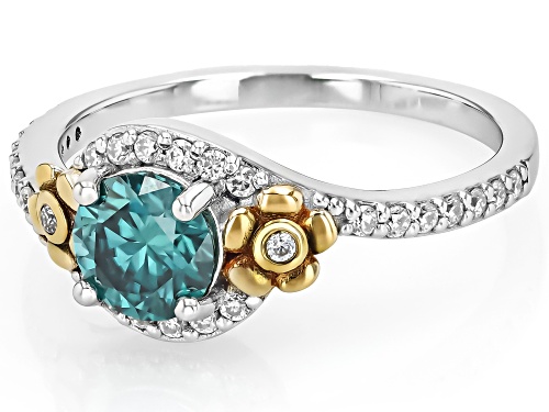 MOISSANITE FIRE® & GREEN MOISSANITE  1.08CTW DEW PLATINEVE® & 14K YELLOW GOLD OVER PLATINEVE RING - Size 8