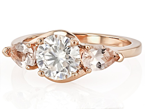 MOISSANITE FIRE® 1.20CT DEW AND MORGANITE  14K ROSE GOLD OVER SILVER RING - Size 7
