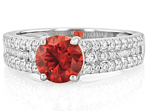MOISSANITE FIRE® AND RED MOISSANITE  1.86CTW DEW ROUND PLATINEVE® RING - Size 8