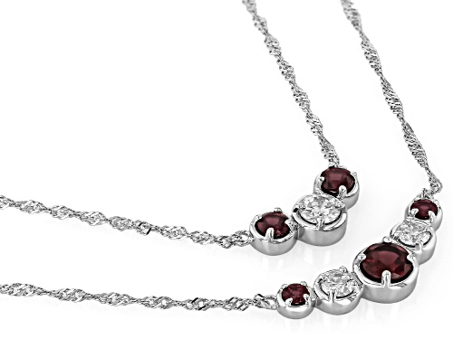MOISSANITE FIRE® .96CTW DEW AND RHODOLITE GARNET PLATINEVE® SET OF TWO 18 INCH NECKLACES - Size 18
