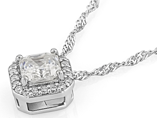 MOISSANITE FIRE® 1.15CTW DEW ASSCHER CUT & ROUND PLATINEVE® HALO PENDANT AND CHAIN