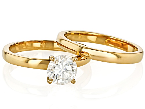 MOISSANITE FIRE® 1.20CT DEW ROUND BRILLIANT 14K YELLOW GOLD OVER SILVER RING WITH BAND - Size 7