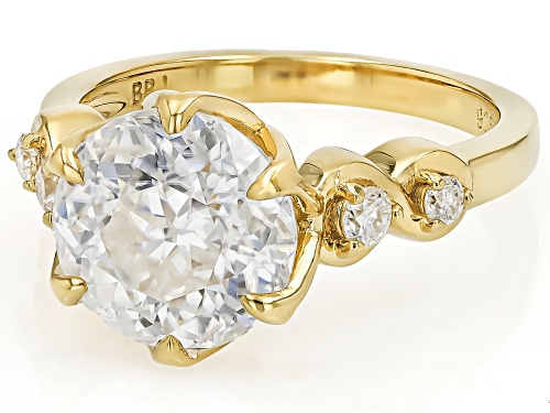 MOISSANITE FIRE® 4.48CTW DEW 14K YELLOW GOLD OVER SILVER RING - Size 10