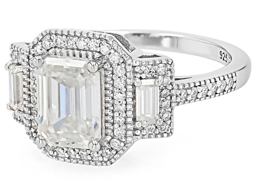 MOISSANITE FIRE® 2.49CTW EMERALD WITH BAGUETTE AND ROUND PLATINEVE® RING - Size 6