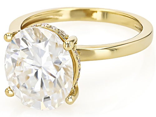 MOISSANITE FIRE® 6.08CTW DEW OVAL AND ROUND 14K YELLOW GOLD OVER SILVER RING - Size 9
