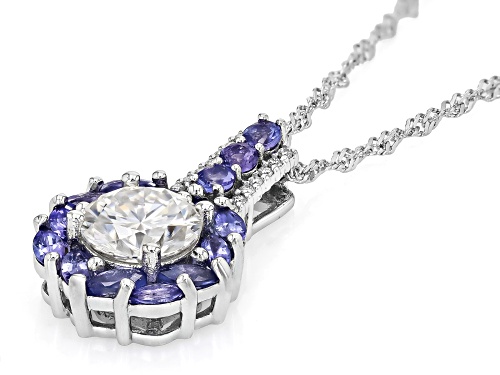 MOISSANITE FIRE® 2.02CTW DEW ROUND WITH  MARQUISE & ROUND TANZANITE PLATINEVE® PENDANT & CHAIN