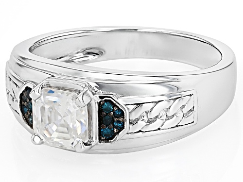 MOISSANITE FIRE® .95CT DEW ASSCHER CUT & ROUND BLUE DIAMOND PLATINEVE® MENS RING - Size 11