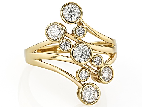 MOISSANITE FIRE® 1.13CTW DEW ROUND BRILLIANT 14K YELLOW GOLD OVER SILVER RING - Size 5