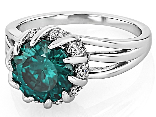 MOISSANITE FIRE® & GREEN MOISSANITE    3.16CTW ROUND PLATINEVE® RING - Size 8