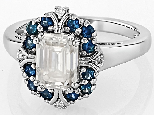 MOISSANITE FIRE® 1.79CTW DEW AND BLUE SAPPHIRE PLATINEVE® RING - Size 7