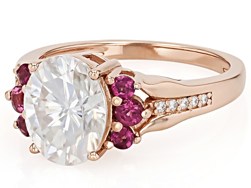 MOISSANITE FIRE® 3.10CTW DEW AND RHODOLITE 14K ROSE GOLD OVER SILVER RING - Size 9