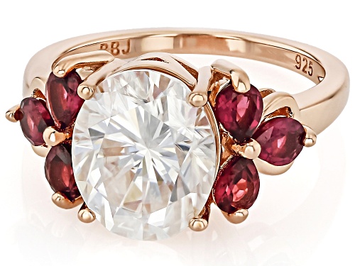 MOISSANITE FIRE® 4.20CT DEW AND RHODOLITE 14K ROSE GOLD OVER SILVER RING - Size 10