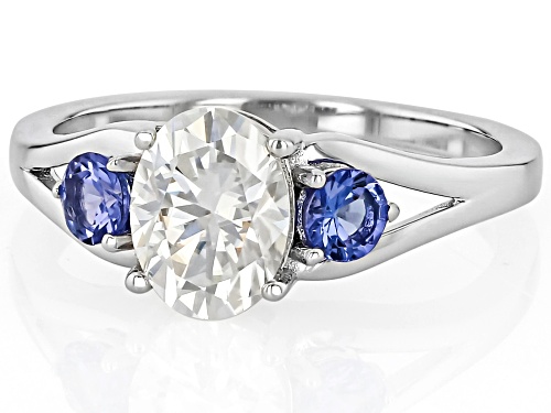 MOISSANITE FIRE® 1.50CT DEW AND TANZANITE PLATINEVE® 3 STONE RING - Size 6