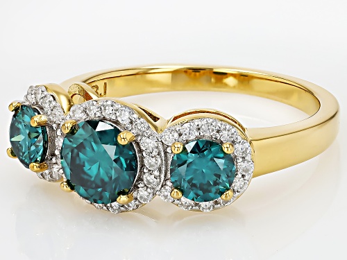 MOISSANITE FIRE® AND GREEN MOISSANITE 1.85CTW DEW 14K YELLOW GOLD OVER SILVER RING - Size 8