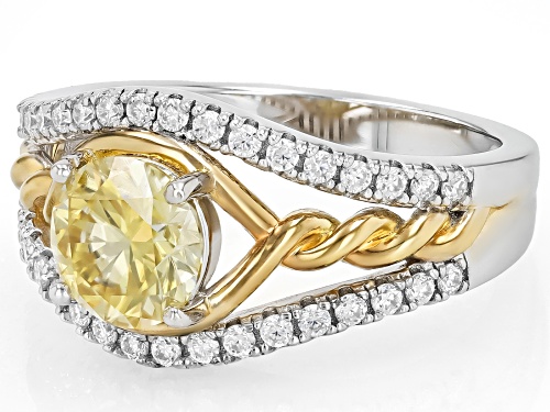 MOISSANITE FIRE® AND YELLOW MOISSANITE 1.56CTW DEW ROUND BRILLIANT PLATINEVE® TWO TONE RING - Size 10