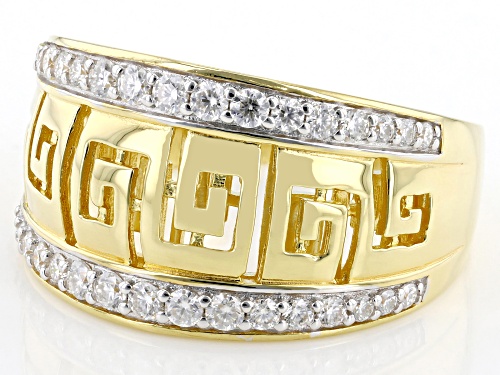 MOISSANITE FIRE® .66CTW DEW ROUND BRILLIANT 14K YELLOW GOLD OVER SILVER GREEK KEY RING - Size 5